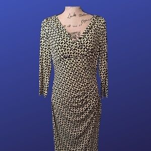 Lauren RALPH LAUREN empire ruched jersey sheath dress,Yellow/white/black, size10